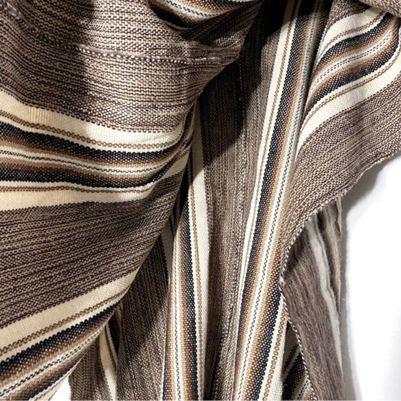 Unisex Brown Tan Striped Woven Alpaca Wool Poncho - Picture 3 of 11